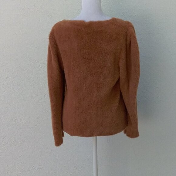 Free People Sweater Women's Size Medium "Moonbeam" Pullover Fuzzy Brown - Picture 3 of 5